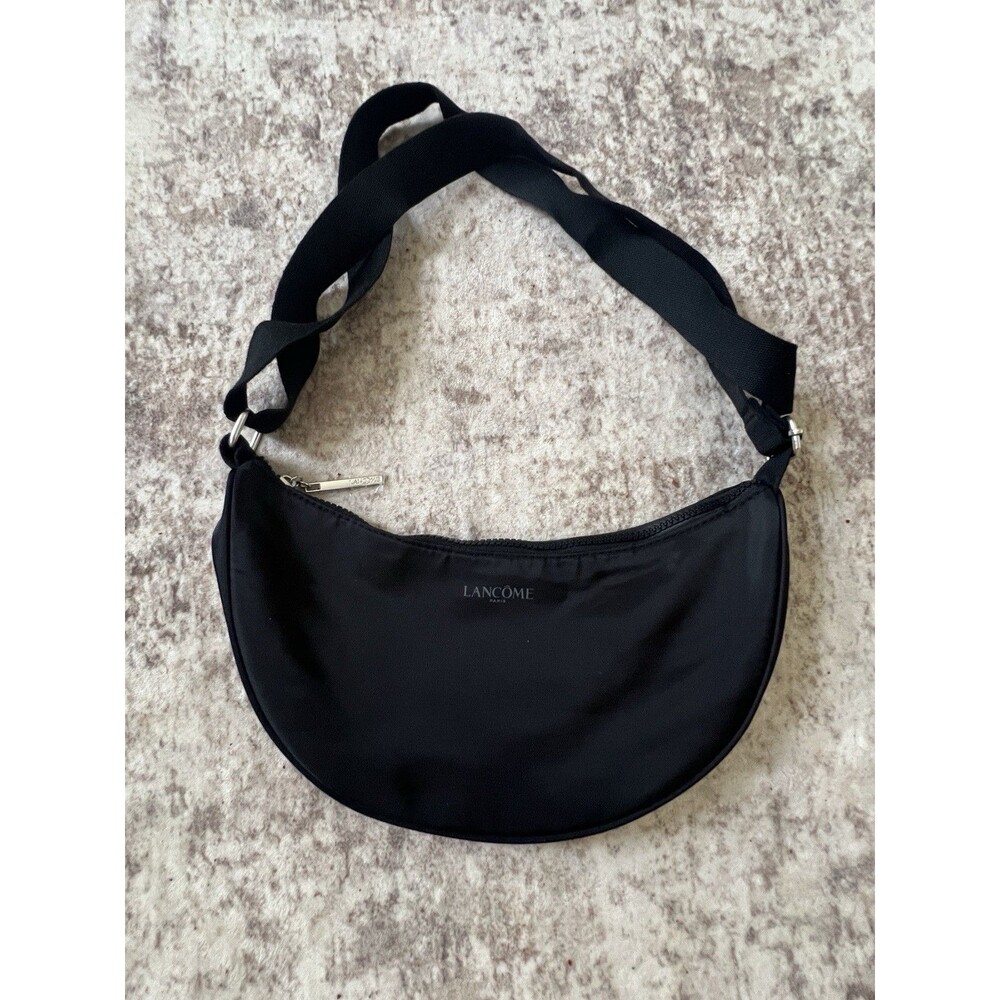 Lancôme Bag Hobo Black Nylon Shoulder Purse Zip Top Cosmetic Handbag